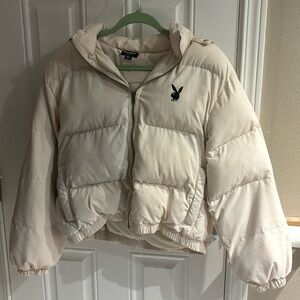 Playboy/Pacsun white puffer jacket XS/S
